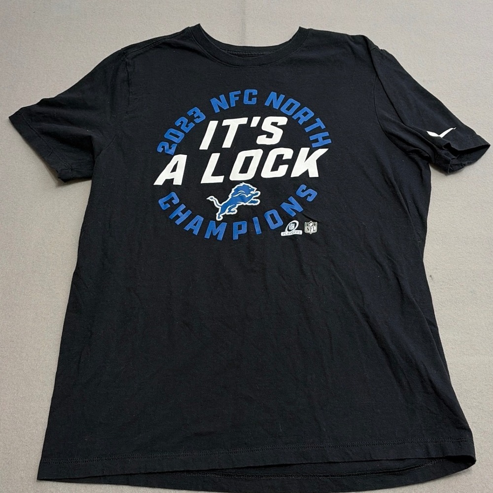 Nike Detroit Lions 2023 NFC North Champions Its A Lock T-Shirt Black Medium